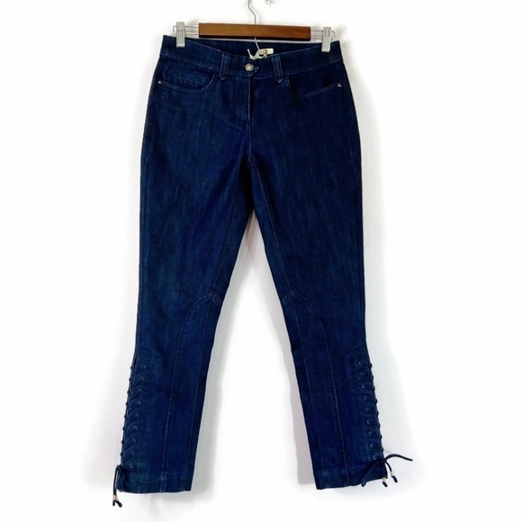 Anthropologie Leifsdottir Dark Denim Cropped Lace Up Jodhpur Riding Jeans 26 - Picture 11 of 12